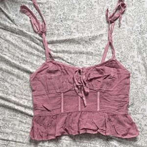 American Eagle Outfitters Mauve Tie-Front Ruffle Cami